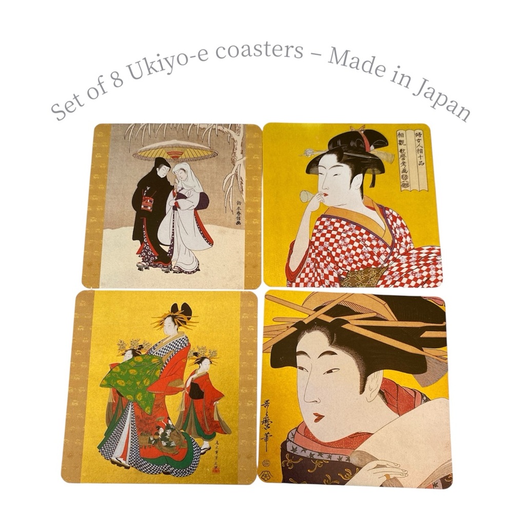 Set of 8 Japanese “Ukiyo-e” Coasters – Traditional Art Prints – Made in Japan